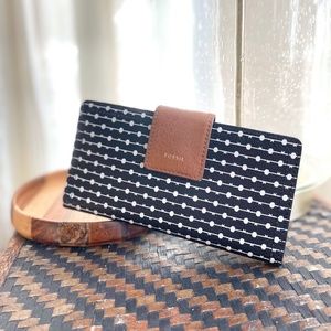 Fossil leather and polka dot wallet